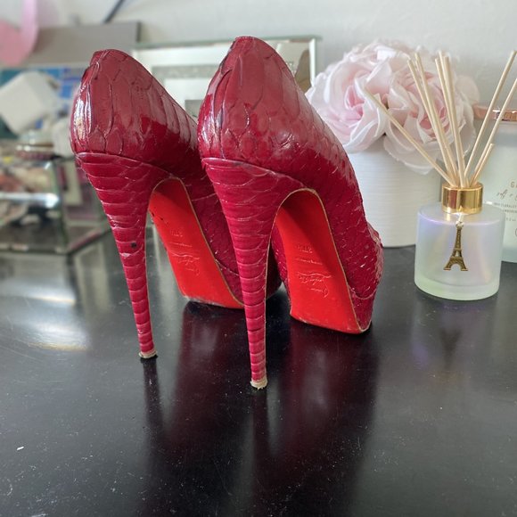 Authentic Christian Louboutin Lady Peep Python Red - Picture 5 of 8